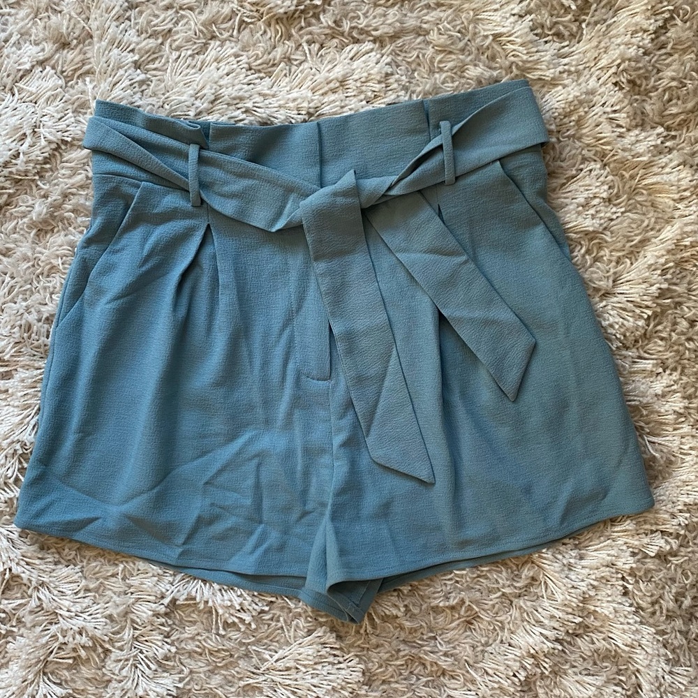 Blue Paper Bag High Waisted Dressy Shorts
